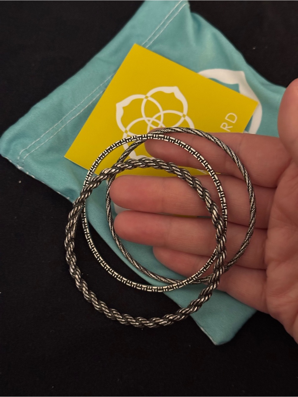 Silver-Tone Textured Bangle Bracelet Set - 3-Pack